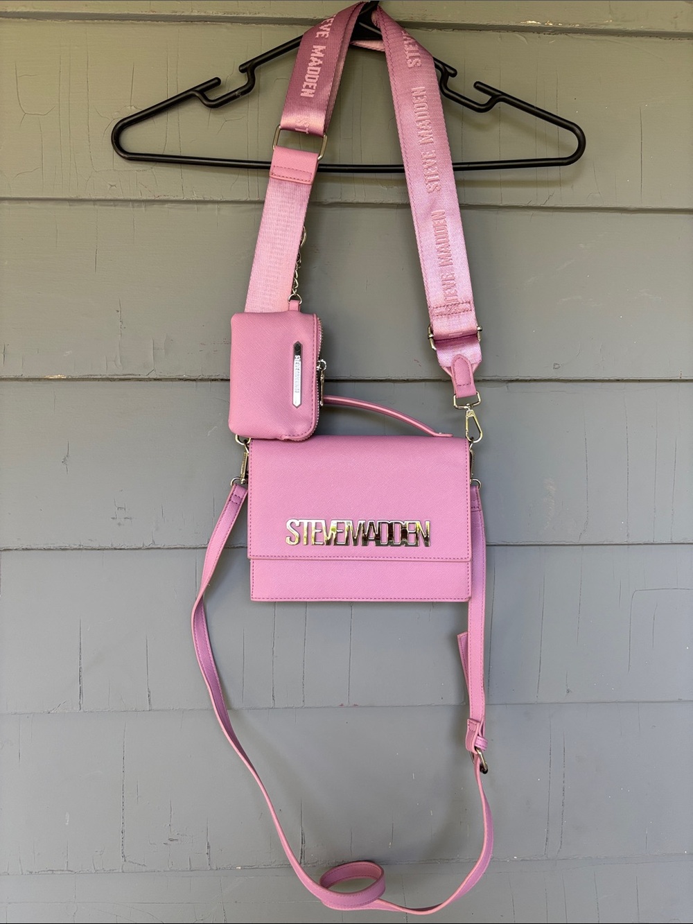 Steve Madden Pink Leather Crossbody with Detachable Straps and Pouch